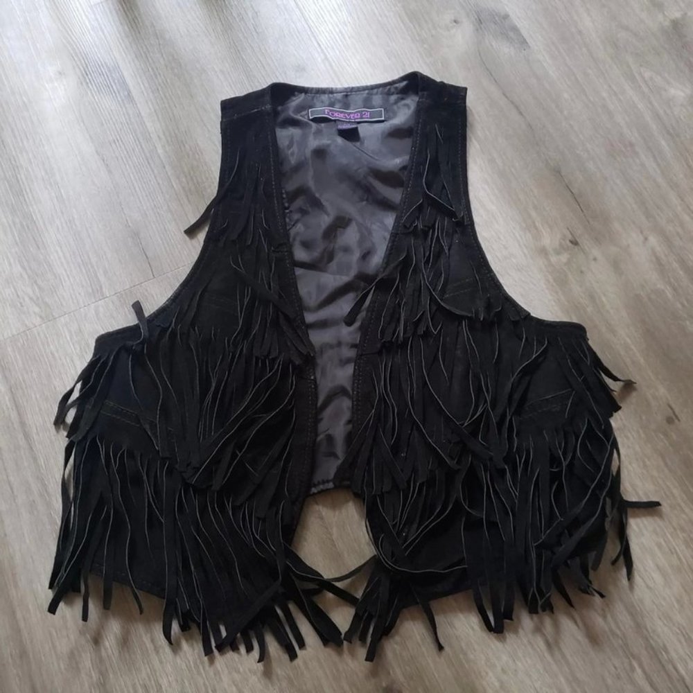 western black faux leather suede fringe vest